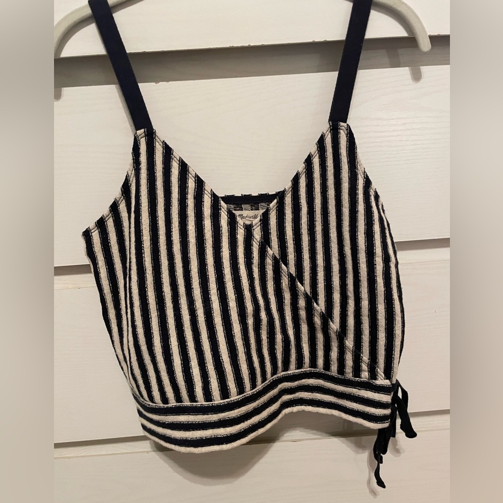 Madewell navy/ cream striped knit tank with side ties